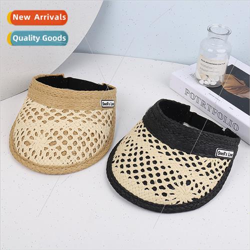 New double-layer straw woven sun-shading hollow cap female K