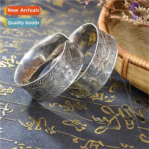 Vintage ethnic bracelet opening adjustable alloy carving flo