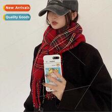 Red scarf female winter Korean  plaid versatile warm faux ca