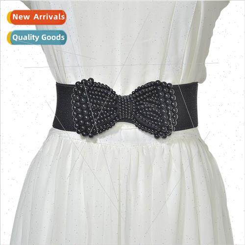 Women Elastic Wide Belt Pearl Waistband Hundred High Qualy W
