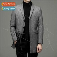 Wool tweed coat men medium-length windbreaker 2023 fall wint