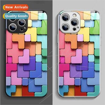 Colorful apple 15promax tetris iphone 14 glass case 13 new b
