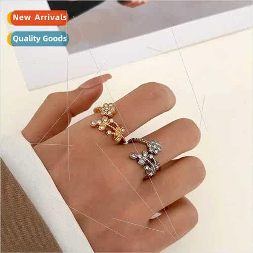 Fashion full diamond flowers leaves ring female retro temper