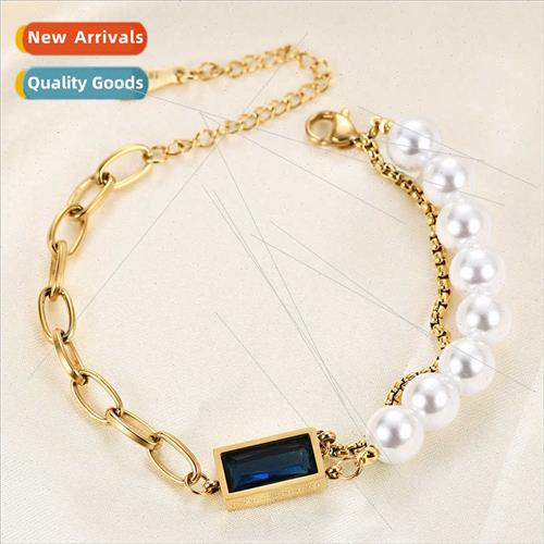 Korea Set Rectangular Sapphire Spliced Chain Imation Pearl S