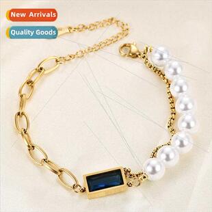 Korea Set Rectangular Sapphire Spliced Chain Imation Pearl S