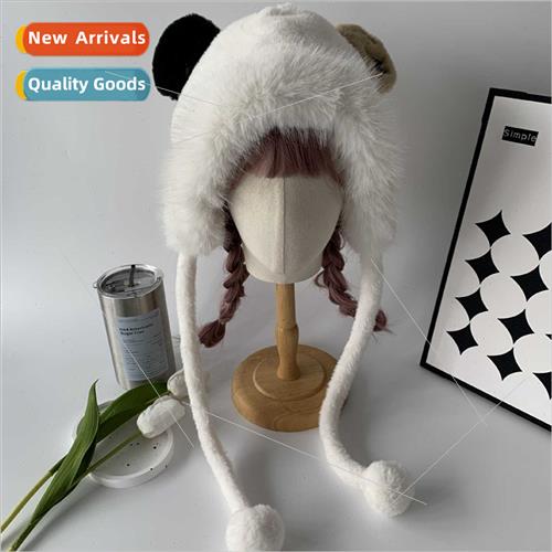 Cute bear ears plush hat female fall winter warm ear protect