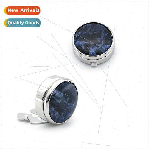 Men Round Mystic Blue Natural Stone Cufflinks Business Gemst