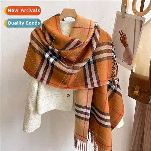 Classic plaid double-sided imation cashmere scarf women in E