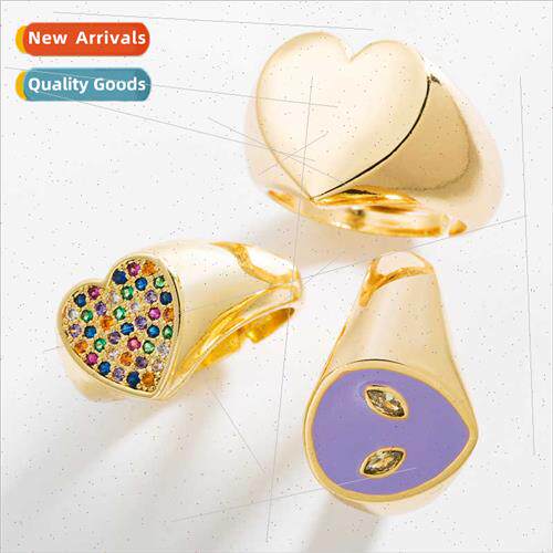2021 Europe Personalized Creative Alien Heart Ring Brass Gol