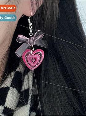 New ins love bow dangling earrings girl niche heart earrings