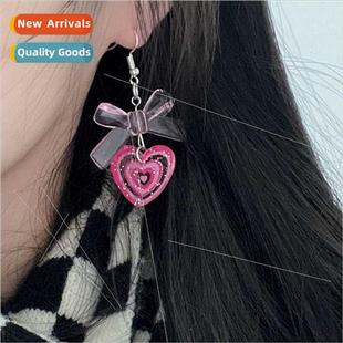 bow dangling earrings New niche love girl heart ins