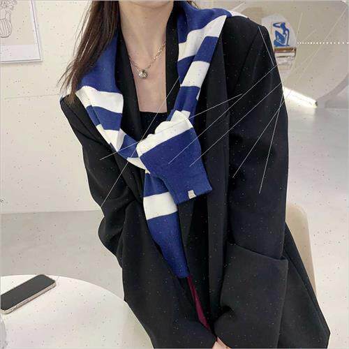 Korean  small fresh lerature thick striped knted wool studen