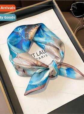 Blue Tea Flowers 53 silk scarf women versatile mulberry silk
