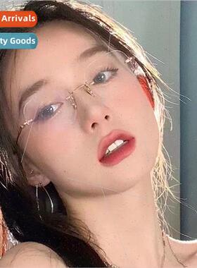 Retro rimless glasses female myopia vegan gods ins male ultr