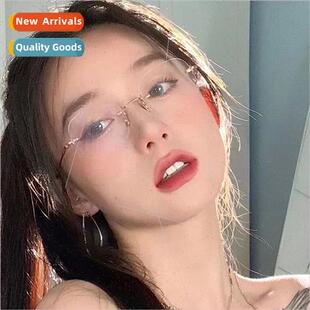 Retro rimless glasses female myopia vegan gods ins male ultr