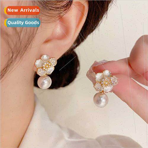 French delicate flower pearl earrings s925 silver pin premiu