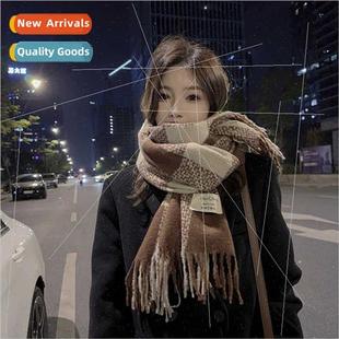 patchwork splicing color plaid thickened Korean long winter