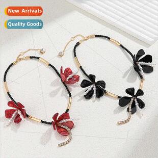 acrylic pearl female sheet necklace flower rope New velvet
