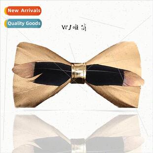 271 Gold Feather Men Wedding Dress Bow Tie Business Dinner H