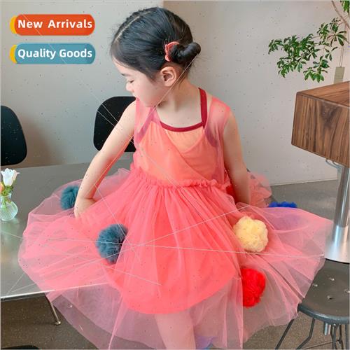 Korea girls dress summer new baby girl cute bath ball mesh u