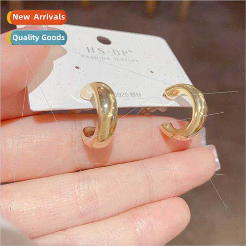 Vintage simple cold wind metal C earrings female s925 silver