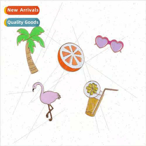 Fashion Summer Coconut Tree Corsage Drinks Flamingo Creative