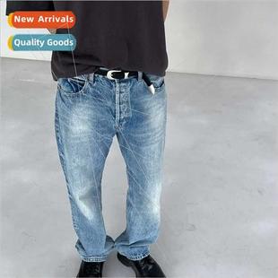 American straight leg Snowflake blue vintage worn texture