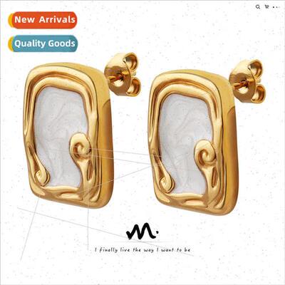 French ancient retro earrings niche square lace enamel glaze