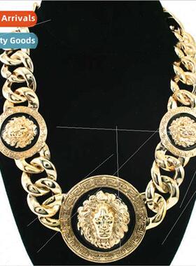 Europe Fashion Alloy Oil Drip on Head Gold Necklace Women Co