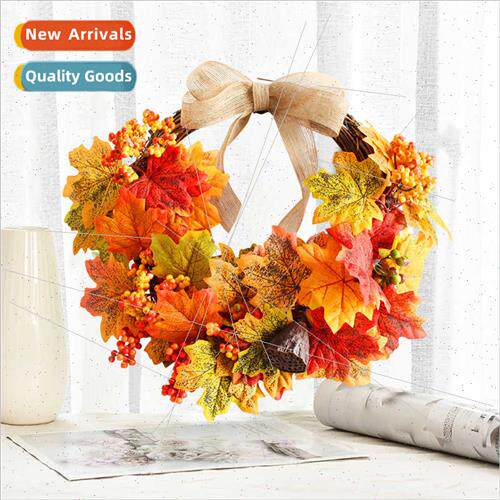 Faux Maple Leaf Bow Wreath Door Hanging Home Autumn Color Ma