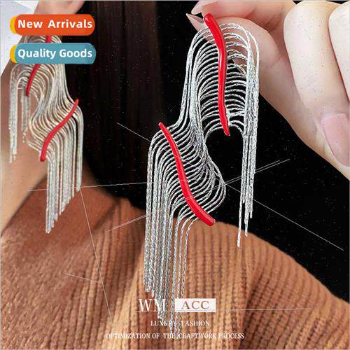 lver pin drop oil geometric chain tassel earrings Europe ear