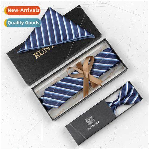 Korea Men Casual Business Formal Dress Blue Striped Tie Bow