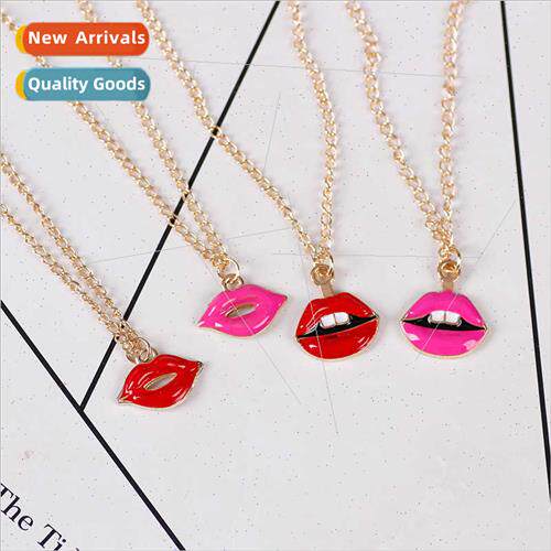 Europe creative lips necklace flaming red lips sexy mouth pe