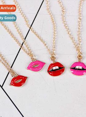 Europe creative lips necklace flaming red lips sexy mouth pe