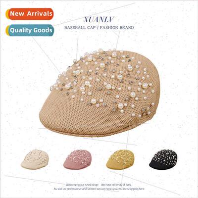 New pearl rhinestone duck tongue hat children Korean ins sun