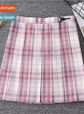 Japan JK folded skirt large pink plaid skirt school unim ski