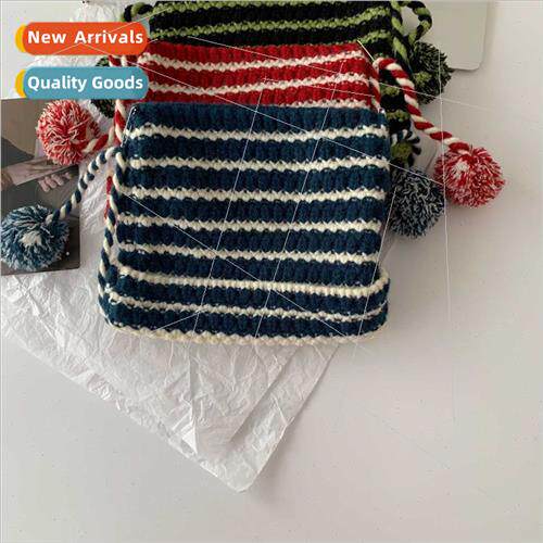 Designer  pin imp striped wool ball knted hat fall winter cu