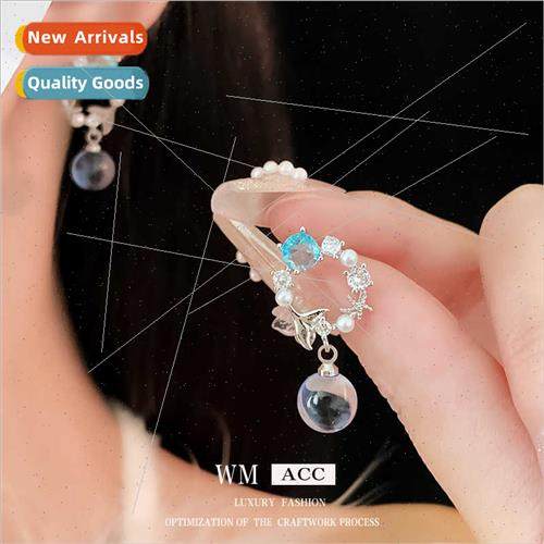lver needle zircon round glazed pearl fishtail earrings Kore