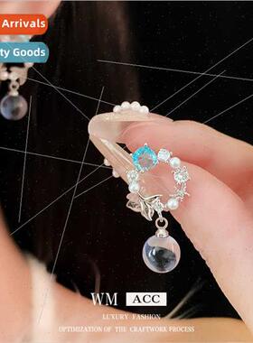 lver needle zircon round glazed pearl fishtail earrings Kore