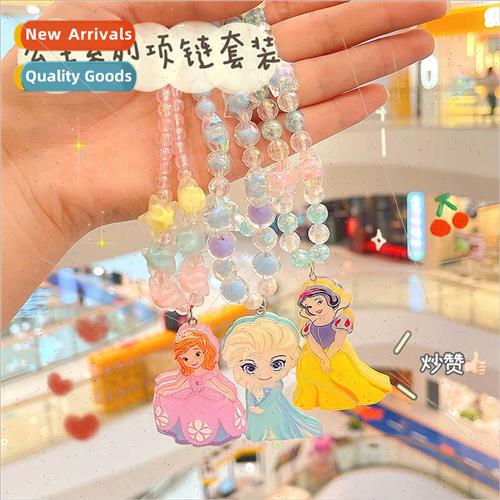 Children necklace female princess crystal ltle girl baby gir