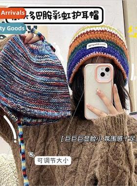 Autumn winter knting sourcing wool cap rainbow stripes outdo