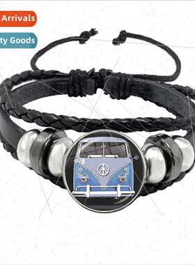 Accessories Hippie Peace gn Bus Leather Strap Bracelet Timel