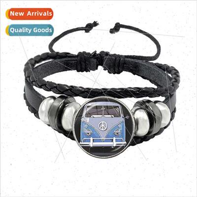 Accessories Hippie Peace gn Bus Leather Strap Bracelet Timel