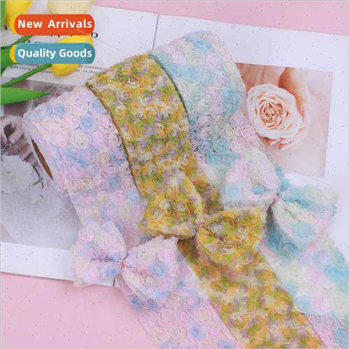 6cm wide 5 yards long 3d gradient colorful roses embroidery
