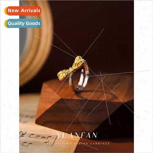 925 silver color clashing bow ring women Europe lava texture