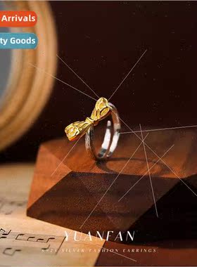 925 silver color clashing bow ring women Europe lava texture