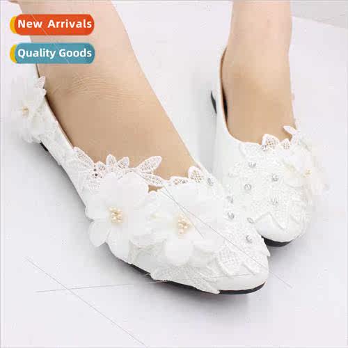 Medium heeled large size wedding shoes whe flowers bridal sh