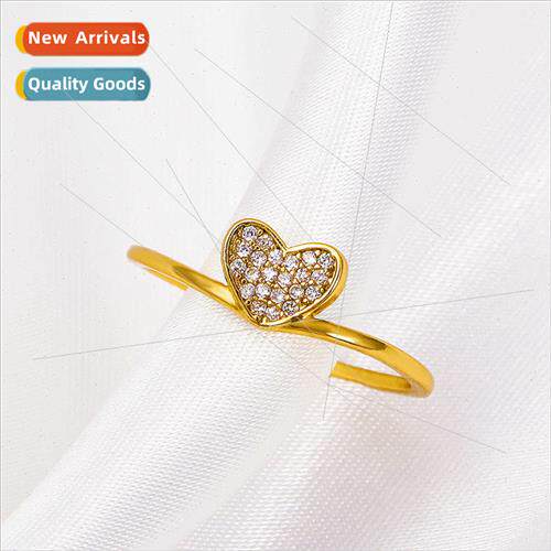 Korea copper inlaid zirconia love ring simple opening adjust