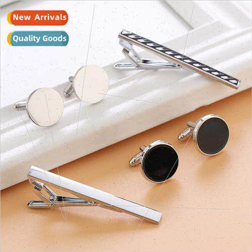 New Su Tie Clip Stainless Steel Round Men Cufflinks mple Bak