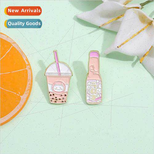 Cute pink soda bottle brooch creative pearl milk tea summer